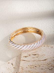 1pc Fashion Personalized Feeling White Dripping Oil Elastic Bangle, Suitable For Daily Wear, Party Gifts