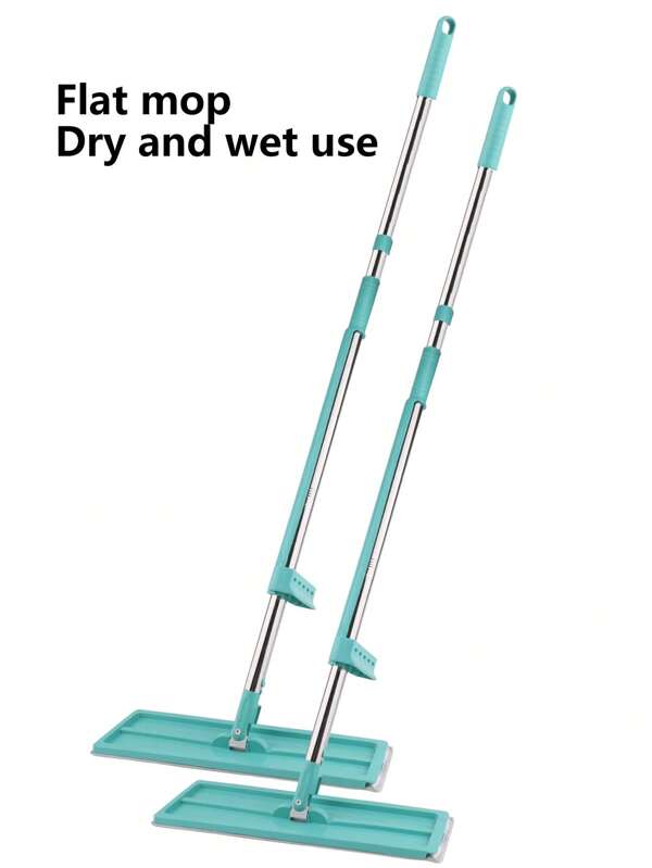1pc Hands-Free Mop, Flat Mop With Stainless Steel Handle, Wet & Dry Use, Rotating Mop Pad, Clip-On Design With Wring, Tile & Hardwood Floor Cleaning, Bathroom Cleaning Tool, Absorbent Mop, Wood Floor Flat Mop (Includes Mop Pad*1), Protects Floor, No Residue