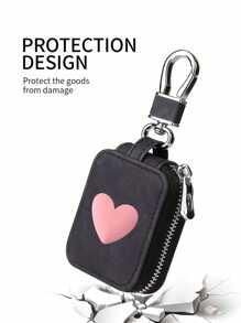 带有立体心形图案的耳机盒，小型 PU 便携式耳机盒，带网袋和钥匙扣的保护性收纳袋，无线耳机 USB 线，适合旅行、户外、度假、商务，小巧方便携带，可挂在包包、皮带上，多功能，母亲节礼物，节日礼物，情侣配饰