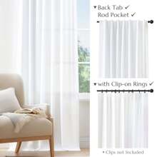 2 Pcs Polyester Linen Solid Color Rod Pocket Curtains Simple And Stylish Nordic Style Curtains Transparent Privacy Curtains For Bedroom And Living Room Use Lightweight Modern Minimalist Solid Color Decoration - 白色 - 查看 5