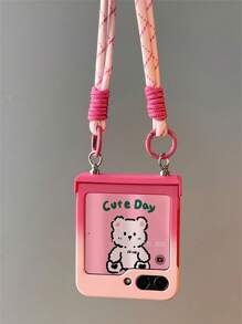 Funda de teléfono dura con gradiente rosa, soporte de anillo de conejo y correa de mano compatible con Samsung Galaxy Z Flip 5 6 Z Flip6 ZFlip 5 Zflip6 Zflip5, funda protectora para la parte posterior compatible con - Rosa degradado - Ver 3