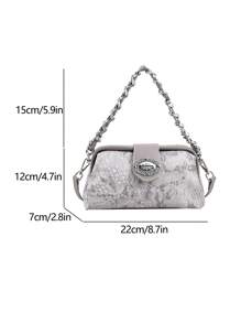 Túi xách Mini Chic Elegant Solid Color Zipper & Metal Chain, Túi Tote đeo vai nữ tối giản giản dị, Thích hợp để mua sắm, ví, mua sắm, Phụ nữ trẻ, Sinh viên đại học, Người mới đến và Nhân viên văn phòng. Lý tưởng cho văn phòng, trường đại học, công việc, kinh doanh, đi làm, ngoài trời, du lịch và đi chơi - Xám - Xem 4