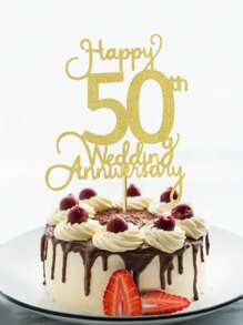 1 件 50 周年结婚纪念蛋糕装饰，金色 50 周年快乐，50 周年结婚派对生日蛋糕装饰，圣诞节 - 金色 - 查看 5