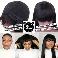 Body Wave Wigs With Bangs Human Hair Wigs For  Women None Lace Front Wigs 200% Density Brazilian Virgin Hair Glueless Machine Made Wig Natural Color(18-38 Inch, Body Wave) - S1 - 查看 5