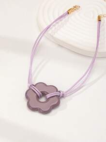 1pc Handmade Glass Flower Choker Cord Necklace For Women (Colors And Patterns Are Random) - Purple - View 2