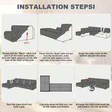 L-Shape Sectional Sofa Cover 2-Pieces Couch Chaise Cover For 3 Seater + 4 Seater Sofa With 2PCS Pillowcases Soft Jacquard Elastic Stretch Sofa Slipcover Protector Couch L Shape Sofa Slipcover - Grey - View 3