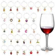 30 Mixed Lot Wine Glass Charm Enamel Pendant For Wineglasses Goblet Wedding Party Hanging Ornament Decoration