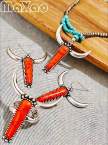 طقم مجوهرات مكون من قلادة وخاتم وأقراط بتصميم غربي عتيق مخصص للنساء، متعدد الألوان لتناسب أي إطلالة