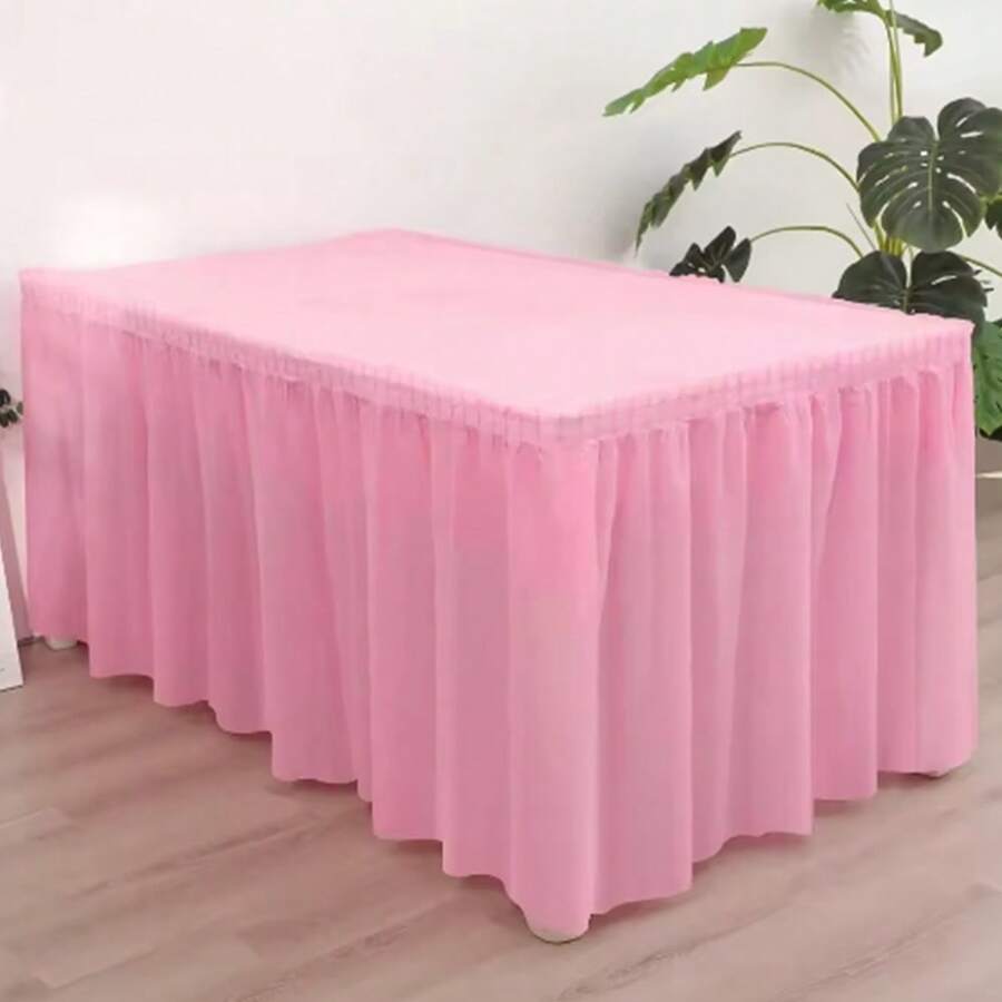2Pcs/Set Disposable Solid Color Tablecloth Table Skirt Waterproof Portable Table Cover For Birthday Wedding Bridal Baby Shower Party Decorations Dinner Event Decor - Multicolor - View 1