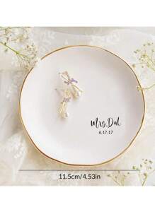 Personalized Text Pattern Ceramic Jewelry Tray, Mr Mrs Ring Dish Personalized Wedding Ring Dish Custom Jewelry Ceramic Trinket Tray With Name Engagement Ring Holder Wedding Gift Decor For Couple Bride Friend,Chic Autumn - White - View 7