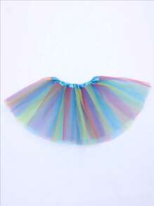 1pc Rainbow Striped Tulle Tutu Skirt, 30cm Youth Waist, Ballet Performance Costume Skirt, Suitable For All Seasons - Dance/Party/Stage Costume