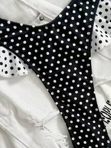 Spice 女士泳装性感比基尼沙滩装，复古别针印花可爱三角比基尼沙滩装，适合度假女孩 - 黑與白 - 查看 4