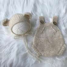 Photography Props:Baby Photography Props Bear Costume Knit Hat Suspenders Set Photo Posing Props Newborn Photo Props Bodysuit,Teddy Bear Style Baby Shower Family Decorations Gifts Baby Shower Easter Gift Things For Girls/Boys - Multicolor - View 11