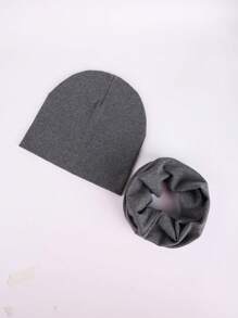 Bộ 2 món gồm mũ len và khăn quàng cổ màu trơn cho trẻ em, mũ và khăn len ấm áp dành cho bé trai và bé gái, thích hợp cho mùa xuân/thu. - Màu xám đen - Xem 3