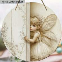 1 Stück 2D Boho-Stil Holz Wandbehang Anhänger, niedliches Feendesign mit lebendigen geflügelten Details, geeignet für Heim, Garten, Zimmer, Party Dekoration, 8-Inch rund, einzigartiges Geschenk für Mutter, Mädchen, Einweihung, wunderschön verarbeitet, Geburtstag, Abschlussgeschenk - Multicolor-Holzbrett-Hanfseil - Übersicht 6