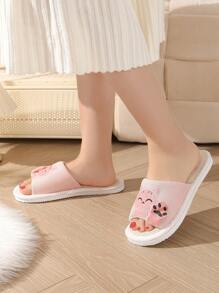 1 Paar Damen Maneki Neko Offene Zehe Slip-On Pantoffeln, Komfortabel & atmungsaktiv für Innen-/Schlafzimmer, Lässig Hausschuhe, weiche Sohle mit Glückskatzen Design, geeignet für alle Jahreszeiten