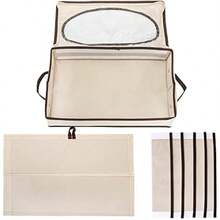 Hiceeden Silverware Organizer With Zipper Lid 16.5"*10.6"*3.5" Flatware Storage Box With Adjustable Dividers And Handles Portable Cutlery Holder Utensil Case For Spoon Fork Knife 6 Compartment - Nude1 - View 4