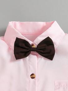 Camisa casual de manga corta de unicolor para niños con cuello de moño, adecuada para uso casual, al aire libre, bodas, festivales, escuela, estilo caballero, verano