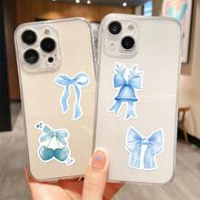 50张蓝色领结卡通贴纸，蓝色美学贴纸，可爱贴纸，可爱蓝色小物贴纸，蓝色防水乙烯基贴纸，美学笔记本贴纸套装，滑板贴纸，水瓶贴纸，笔记本贴纸