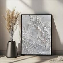 1 pièce Peinture sur canevas murale blanche à vagues libres, faite à la main, pour le salon, le bureau moderne, la décoration de la maison. Grande feuille décorative abstraite avec texture - 1 pièce - Voir 9