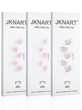 JKNART 20pcs Semi-Cured Nail Gel Stickers, Nail Art UV Gel Stickers, Half Baked Nail Stickers, Semi-Cured 2nd Generation Soft Gel Nail Stickers Require Curing Under Light, Semi-Cured Gel Nail Stickers