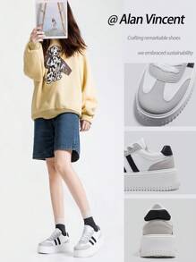 Alan Vincent [Thick Sole Heightening Series]White And Black Shoes For Women 2025 Spring New Thick-Soled Sports Shoes Fashionable Height Increasing Shoes Casual Sneakers Women Outdoor Party Shoes Ladies Shoes Cortez Student Girls Shoes Everyday All-Match And Comfortable Pair With Various Pants And Jeans