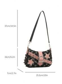 Y2K Fashionable Multi-Function Star & Moon Decor Unique Pink Chain Shoulder Bag,Women Baguette Bag, Niche Fashion Design, Steampunk, Goth, Lady's Bag - Black - View 7