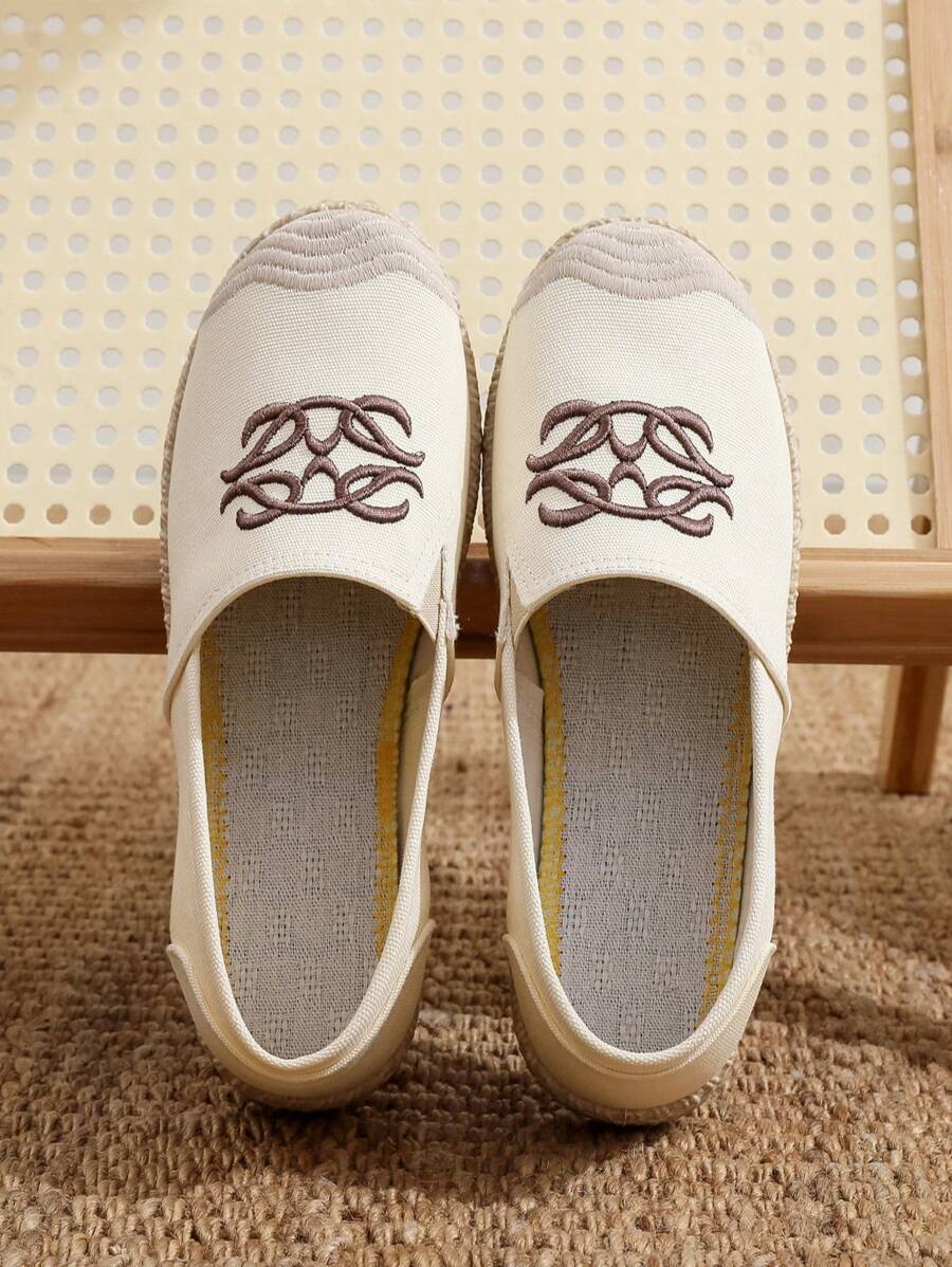 女士百搭时尚休闲乐福鞋，平底，一脚蹬，透气，舒适宽松鞋，适合春夏季 - 米色 - 查看 1