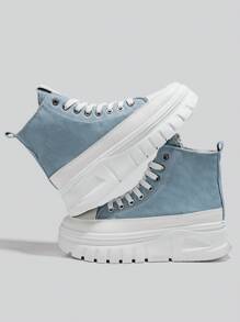 Alan Vincent 2025 New Women's Blue Shoes, Elegant And Stylish, Thick-Soled Casual Sneakers, Comfortable Outdoor Versatile, Student Lace-Up Canvas Shoes, Women's Black Casual Shoes, Casual Outfit - Blue - View 8