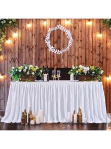 1 pièce Jupe de table jetable pour fête, convient pour les tables rectangulaires ou rondes, nappe résistante aux plis avec bordure à volants, idéale pour les banquets, mariages, camping, anniversaires et présentoirs de cadeaux - Blanc - Voir 4