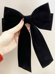 1 件黑色天鹅绒蝴蝶结发夹，时尚高端发饰，适合女士和女孩，大尺寸发夹适合日常佩戴、派对， - 黑色 - 查看 6