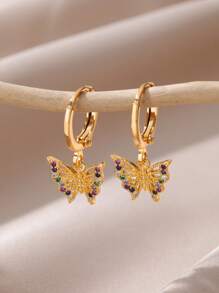 Colorful Cubic Zirconia Butterfly Stainless Steel Earrings For Women, Dainty 18k Gold-Plated Anti Fading Earring, Vintage Wedding Jewelry Beach Vacation Waterproof Accessories , Gifts For Mom/Daughter/Best Friends
