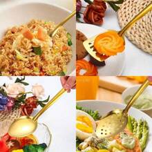 6pcs Gold-Plated Stainless Steel Kitchen Utensil Set - Includes Soup Spoon, Colander, Frying Shovel & More - Essential Cooking Tools For Home Chefs - Multicolor - View 5