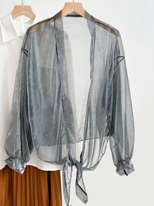 1 peça xale protetor solar decorativo de material chiffon brilhante de cor sólida feminino, cardigan de proteção solar de estilo fofo adequado para primavera, verão, outono, viagens ao ar livre