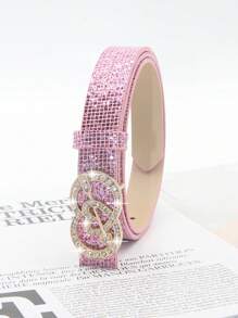1pc Women's Rhinestone Heart Decor Shiny PU Leather Belt, Cute For Party Dress & Jeans - Multicolor - View 11