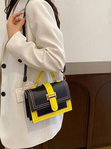 Sac à épaule pour femmes avec blocs de couleurs, sac à main décontracté de grande capacité avec bandoulière