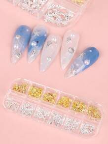 12格金属铆钉夏季海洋指甲饰金银海星贝壳海螺海马形状DIY钉美甲饰品指甲装饰配件美甲用品指甲宝石