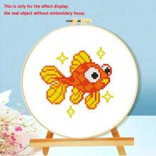 [Beginner Friendly] Cartoon Cross-Stitch Kit, 11CT Grid (Butterfly/Goldfish/Sunflower/Potted Flower) DIY 3-Strand Embroidery Thread, Full Set Of Materials