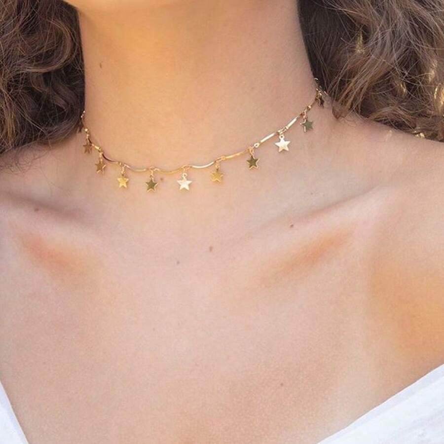 1 pieza Collar colgante de hierro con pentágono geométrico (la cantidad de pentagramas es aleatoria) - Multicolor - Ver 1