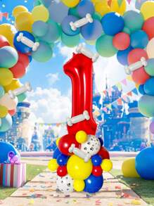 Set de 25 piezas que incluye: Globos con números del 0 al 9 de 32" en rojo/azul/dorado/rosa, Globos de látex con diseño de pata de perro de 12", Globos de látex mixtos de 10" en rojo, amarillo y azul, y Globos largos blancos con forma de hueso de perro. Adecuado para cumpleaños, aniversarios y eventos celebrativos. - Multicolor - Ver 4