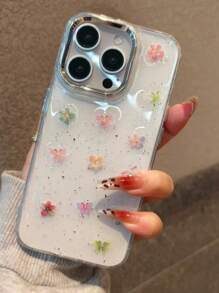 Luxe Epoxy Glitter Vlinder & Bloem IPhone 16 Pro Max Telefoonhoesje, Transparant, Elegant, Creatief Ontwerp Compatibel met IPhone 15, 14 Pro Max, 13 Dames, Koreaanse Stijl