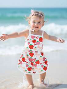 Toddler Girls Romper Sleeveless Adjustable Tie-Up Strap Short Jumpsuits Summer Clothes 2-6 Years - 白色 - 查看 3