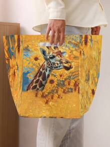 1 Rectangular Storage Basket With Giraffe Print Pattern, Foldable Box With Handle, Dirty Clothes Basket, Suitable For Living Room And Kitchen Clutter, Ideal For Organizing Socks And Accessories Home Bedroom Clothes Storage Organizer Closet Organization And Storage - Multicolor - View 8