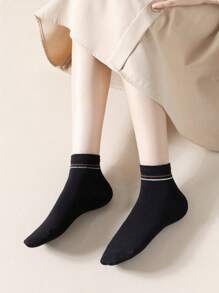 1 Pair/5 Pairs/10 Pairs Short Socks With Red & White Stripe Plaid Pattern, Versatile, Popular Student Socks - Black - View 3