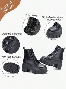 Women's Lightweight Combat Ankle Boots - Lace - Up And Side Zipper, Chunky Platform Lug Sole, High Heel Booties Size 6-11 - 綠色 - 查看 3