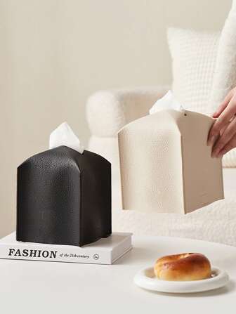 1pc Minimalist Luxury Square PU Leather Tissue Box, Napkin Holder, Decoration For Holiday, Family Gathering, Kitchen, Dining Table