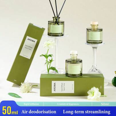 1 unidade de Aromatizador de Ambientes de 50ml com 5 Varetas de Fragrância, Ideal para Desodorizar Banheiros, Perfumar Quartos e Decorar Casas. Frasco de Vidro Retangular, Sem Penas, Óleo Essencial de Fragrância Duradoura, Perfeito para Eliminar Odores, Presente de Dia dos Namorados, Aromaterapia, Difusor, Perfume para Casa.