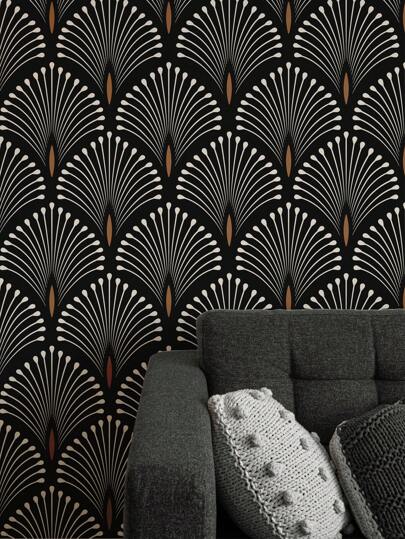 Zwart Wit Art Deco Inspired Bloemen Removable Wallpaper Moderne Peel Stick Adhesive Wand Mural Roll 17.7" 78.7" 118.1" Room Home Bathroom Kitchen Living Paper Stickers Ho Bedroom ation Stuff Wallpapers view 6