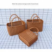 1pc Outdoor Picnic Basket, Wicker Imitation Woven Shopping Basket, Outdoor Fruit Basket, Gift Basket, Vegetable Basket, Handheld Basket, Made Of Anti-Rattan PP Material