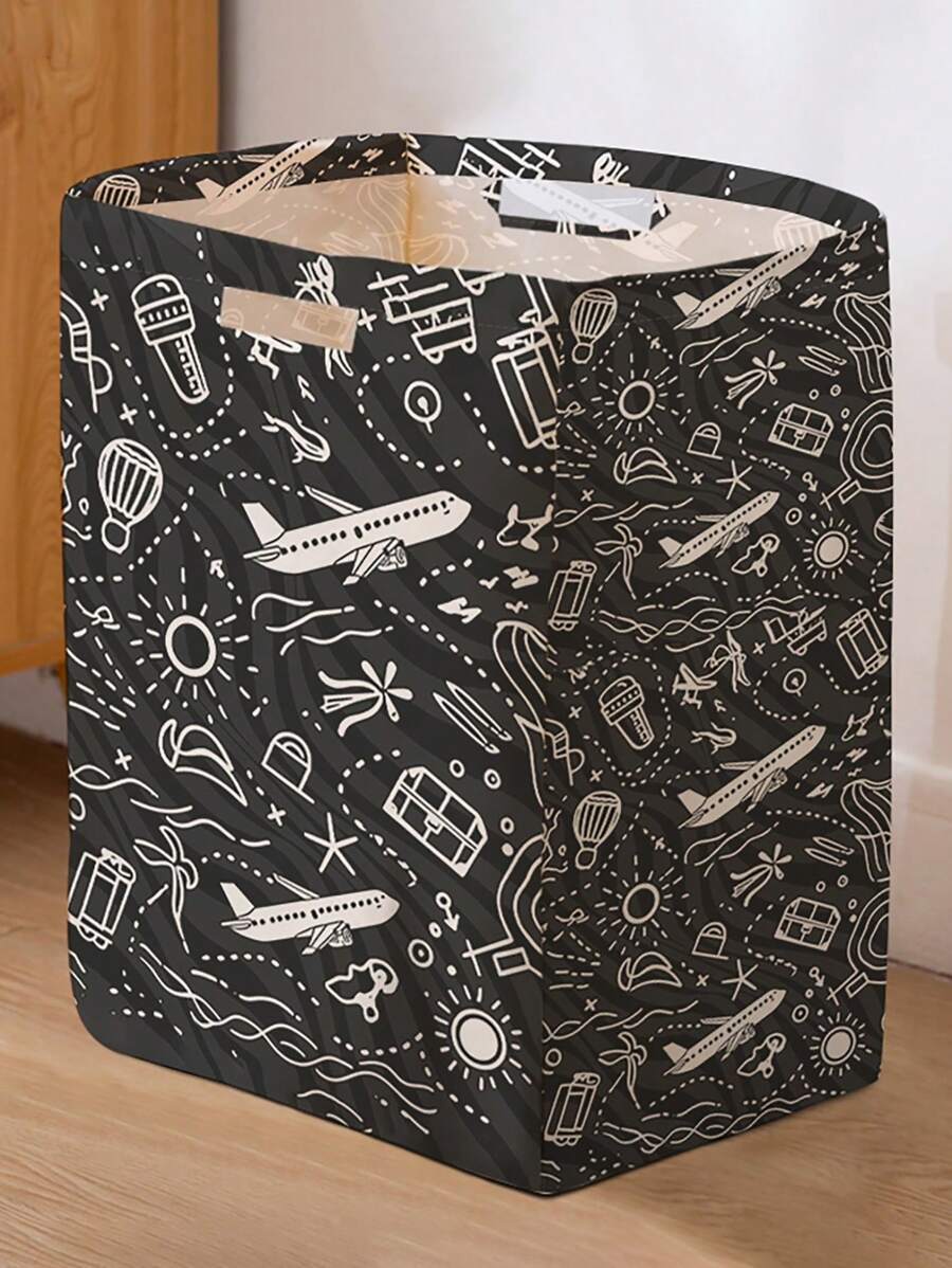 1 Rectangular Storage Basket With Interest Print Pattern, Foldable Box With Handle, Dirty Clothes Basket, Suitable For Living Room And Kitchen Clutter, Ideal For Organizing Socks And Accessories Home Bedroom Clothes Storage Organizer Closet Organization And Storage - Multicolor - View 1